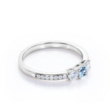 1.10 ct Round Aquamarine Pave Engagement Ring