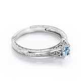 Dainty Solitaire 0.5 Carat Round Cut Real Aqua Sky Blue Aquamarine Filigree Engagement Ring
