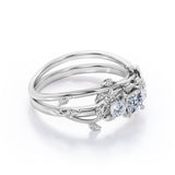 0.6 Carat Princess Cut Moissanite And Diamond Nature Inspired Wedding Ring Set In White Gold