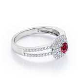 Double Halo 1.55 Carat Round Cut Lab-Created Ruby And Diamond Split Shank Engagement Ring In Rose Gold
