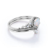 0.75 Ct Round Cut Lab Created Opal Crown Wedding Ring Set