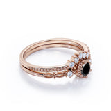 Dainty 0.75 Carat Round cut Lab Black Diamond Solitaire Bridal Ring Set in White Gold