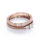 1.25 Carat Round Cut Near Colorless Moissanite And Diamond Three Stone Wedding Ring Set In White Gold