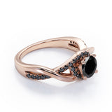 Tensioned Halo Set - 1.25 TCW Round Shaped Lab Created Black Diamond - Semi Pave Infinity Engagement Ring in White Gold