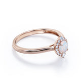 Vintage Beaded 1.15 Carat Round Cut White Fiery Opal And Diamond Halo Engagement Ring In Rose Gold