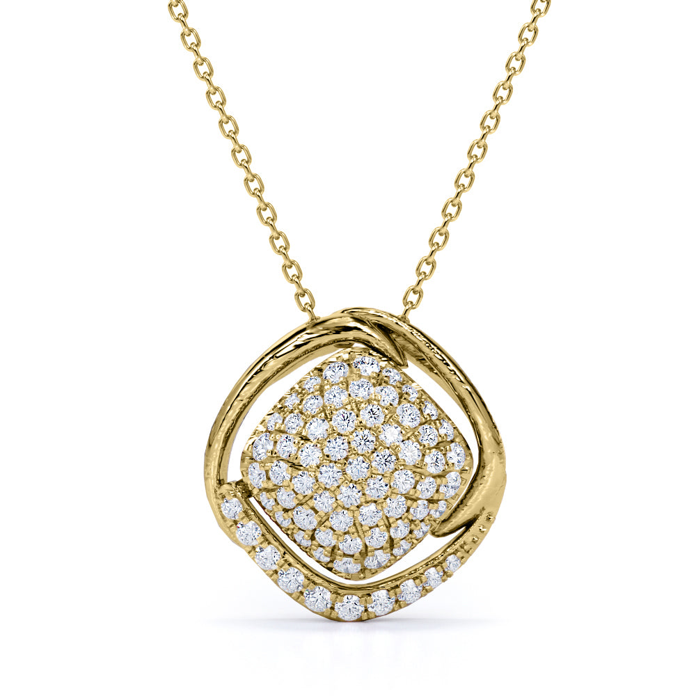 Rolled Cushion 0.55 carat Round Moissanite/ Diamond Pendant Necklace in 18k Rose Gold Over Silver