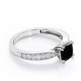 Classic Eight Prongs 1.25 Carat Cushion Cut Black Diamond Vintage Milgrain Engagement Ring In White Gold