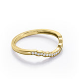 0.15 TCW Round Cut Diamond - Pave Channel Design - Curved Shank Starlight Wedding Band - 10K Rose Gold