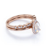 1.5 ct Pear Rainbow Moonstone Infinity Wedding Set