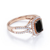 2 Carat Emerald cut Lab Black Diamond Solitaire Split Shank Engagement Ring in Rose Gold
