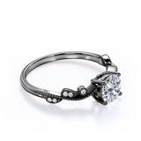 1.25 ct Round Cut Moissanite Milgrain Engagement Ring