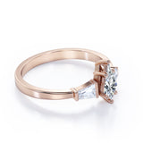 Classy Modern Three Stone Ring - 1 carat Kite Moissanite and Diamond Engagement Ring in Black Gold