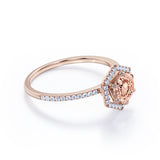 Elegant Hexagon Style 1.75 Carat Round Orange Peach Morganite and Diamond Engagement Ring in Rose Gold