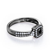 Double Pave Channel 1.5 Carat Round-Shaped Black Diamond Halo Cluster Engagement Ring in  White Gold