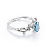 1 ct Oval Aquamarine Leaf and Vine Engagement Ring