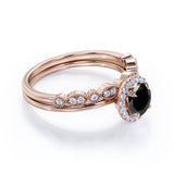 Antique Artdeco 1.50 Round cut Lab Black Diamond Wedding Bridal Set in Rose Gold