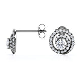 Circle Scallop Setting 1.25 Carat Round Certified Moissanite and Diamond Claw Set Stud Earrings in Black Gold