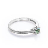Dainty 1 Ct Round Cut Moss Agate Solitaire Engagement Ring