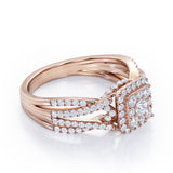 Double Infinity Split Shank - 1.4 Carat Round Shaped Moissanite and diamond - Flush Cluster Halo Engagement Ring in Black Gold