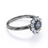 Flower 1 Ct Round Salt and Pepper Diamond Engagement Ring
