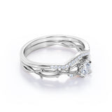 Infinity Branch Design 0.6 CT TDW Round Cut Natural Diamond Pave Wedding Ring Sets