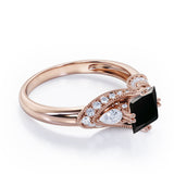 Classic Eight Prongs 1.30 Carat Princess Cut Black Diamond Marquise Framed Vintage Engagement Ring In Rose Gold