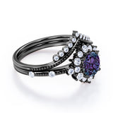 Tiara 1.40 Ct Round Lab Alexandrite Vintage Bridal Set