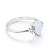 Trilogy 1.10 Carat Tear Drop Genuine Opal And Diamond Three Stone Engagement Ring In White Gold