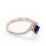 Chevron 1.25 Carat Princess Cut Sapphire And Diamond Four Prong Pave Set Engagement Ring In Rose Gold