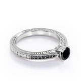 1.25 ct Round Lab Black Diamond Milgrain Engagement Ring