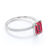 Unique 1.25 Carat Emerald Cut Natural Ruby and Moissanite Wedding Ring in 18k Gold Over Sterling Silver