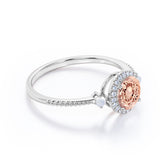 Hand Made 1.25 Carat Round Cut Peach Morganite and Diamond Engagement Ring in 10k White Gold Vintage Ring