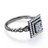 Scalloped 1.1 carat Princess Cut Moissanite and Diamond Engagement Ring in Black Gold