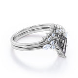 Vintage 1.40 ct Kite Black Rutilated Quartz Filigree Crown Bridal Set