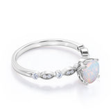 Four Prong 1.25 Carat Round Cut White Fire Opal And Diamond Modern Art Deco Engagement Ring In White Gold