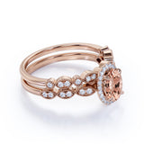 1.5 Carat Oval Cut Peach Morganite and Diamond Wedding Ring Set 10k Rose Gold Elegant Ring