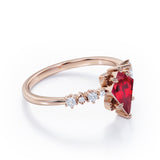 Fancy Star 0.6 carat Kite Lab Ruby and Diamonds Engagement Ring in Rose Gold