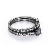 0.60 Ct Round Salt and Pepper Diamond Art Deco Wedding Ring Set