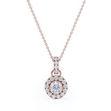 .50 CT TDW Round Diamond Halo Floating Solitaire Pendant Necklace in Rose Gold