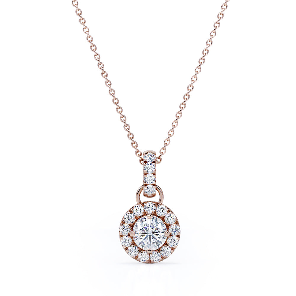 .50 CT TDW Round Diamond Halo Floating Solitaire Pendant Necklace in Rose Gold