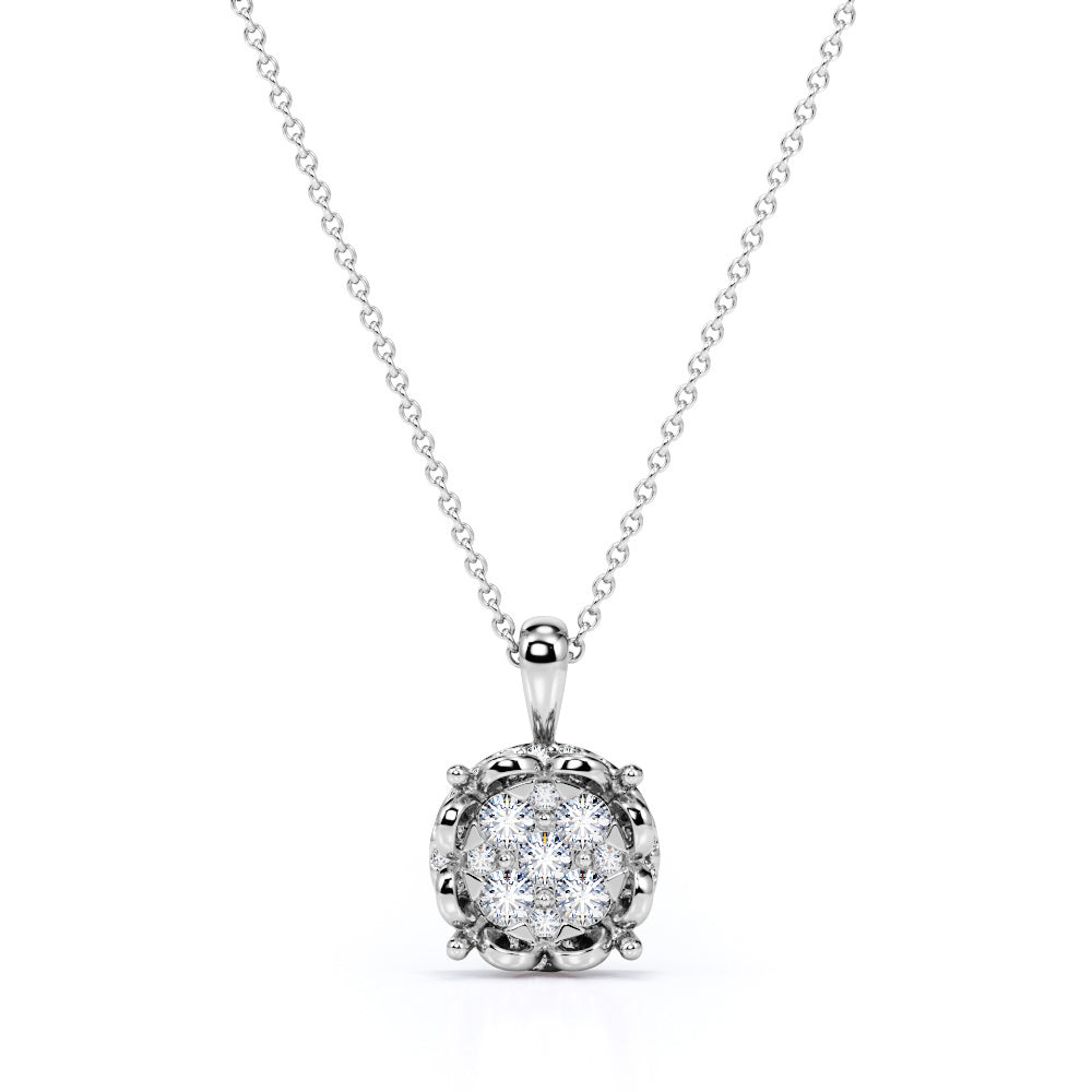 Stylish Blooming flower 0.5 carat Round Moissanite/ Diamond Pendant with 18k Rose Gold Over Silver