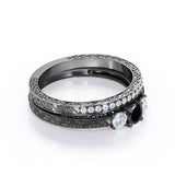1.25 ct Round Lab Black Diamond Three Stone Bridal Set