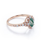 Unique Floral Design 1.50 Carat Oval Cut Dendritic Milky White Moss Green Agate and Diamond Art Deco Engagement Ring in Rose Gold