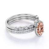 Limited Time Sale 1.75 carat Morganite and Diamond Trio Wedding Bridal Ring Set in 10k Rose Gold with One Engagement Ring and 2 Wedding Bands