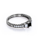 1.25 Carat Princess Cut Lab Grown Black Diamond 3 Stone Engagement Ring In White Gold