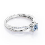 Twisted and Split Pinched Shank 0.65 carat Princess Aquamarine and Moissanites Elegant Engagement Ring in White Gold