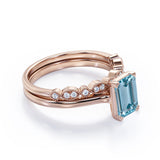 Bestselling 1.25 Carat emerald cut Aquamarine and Diamond Wedding Ring Set in White Gold