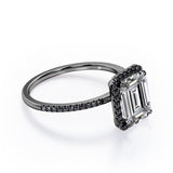 Halo-Style 1.5 TCW Emerald Cut Moissanite with Lab Created Black Diamond Engagement Ring with Pave Accents in Rose Gold