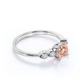 Four Prong Set 1.15 Carat Round Cut Morganite and Four Stone Diamond Engagement Ring in Rose Gold