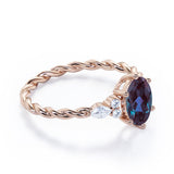 Unique Six Prong 1.35 Carat Oval Cut Lab Created Alexandrite And Diamond Seven Stone Rolled Engagement Ring In White Gold